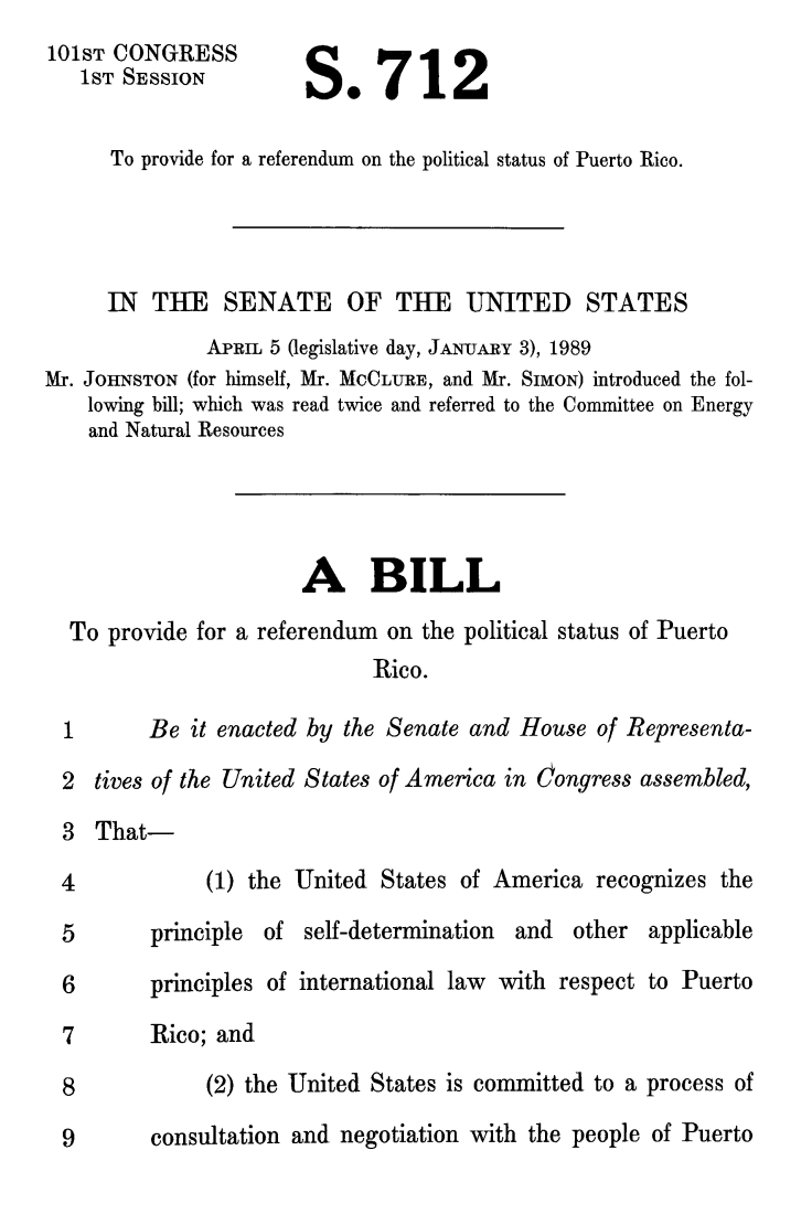 101ST Congress - Bill S. 712