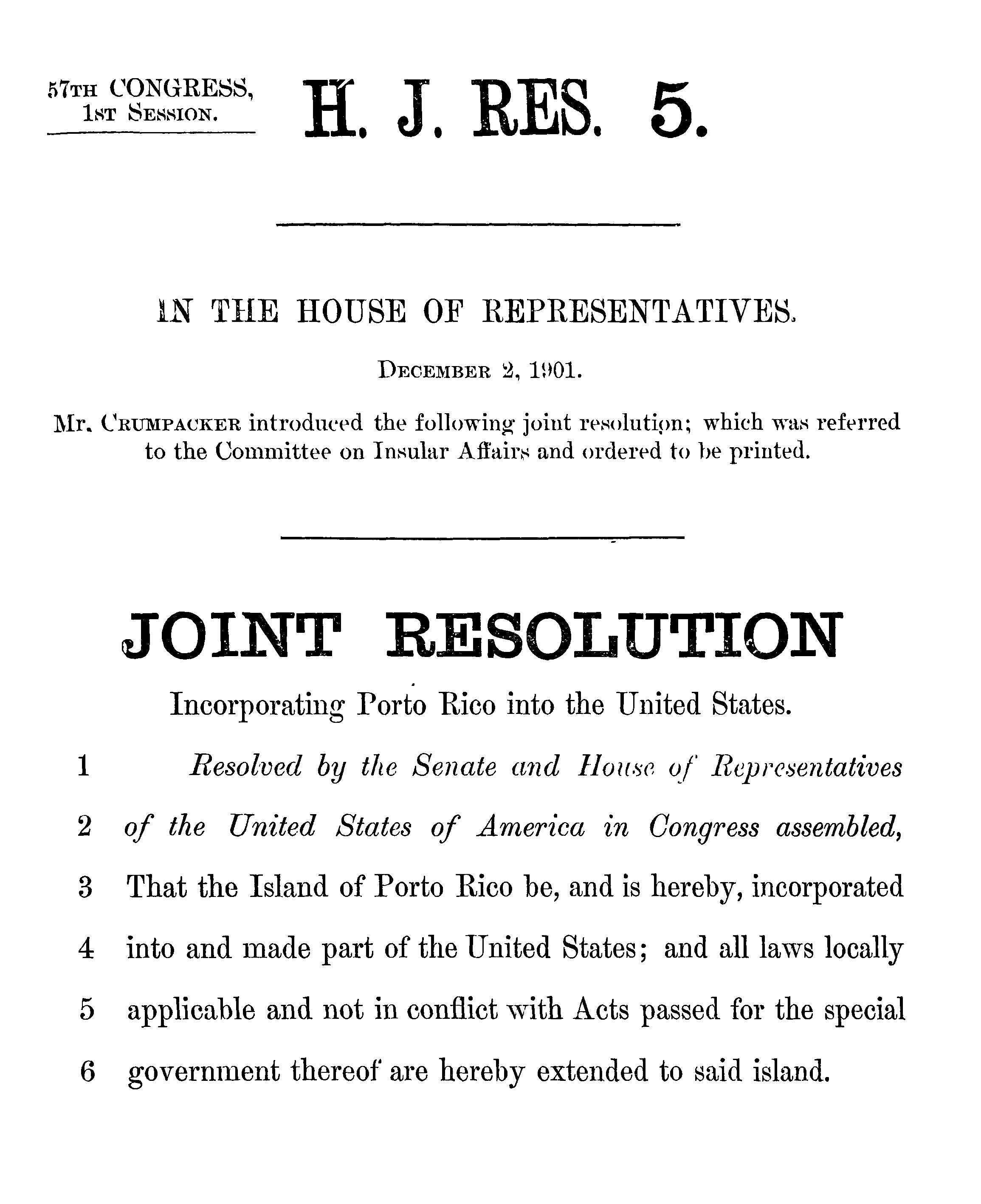 57th Congress - H.J.Res.5