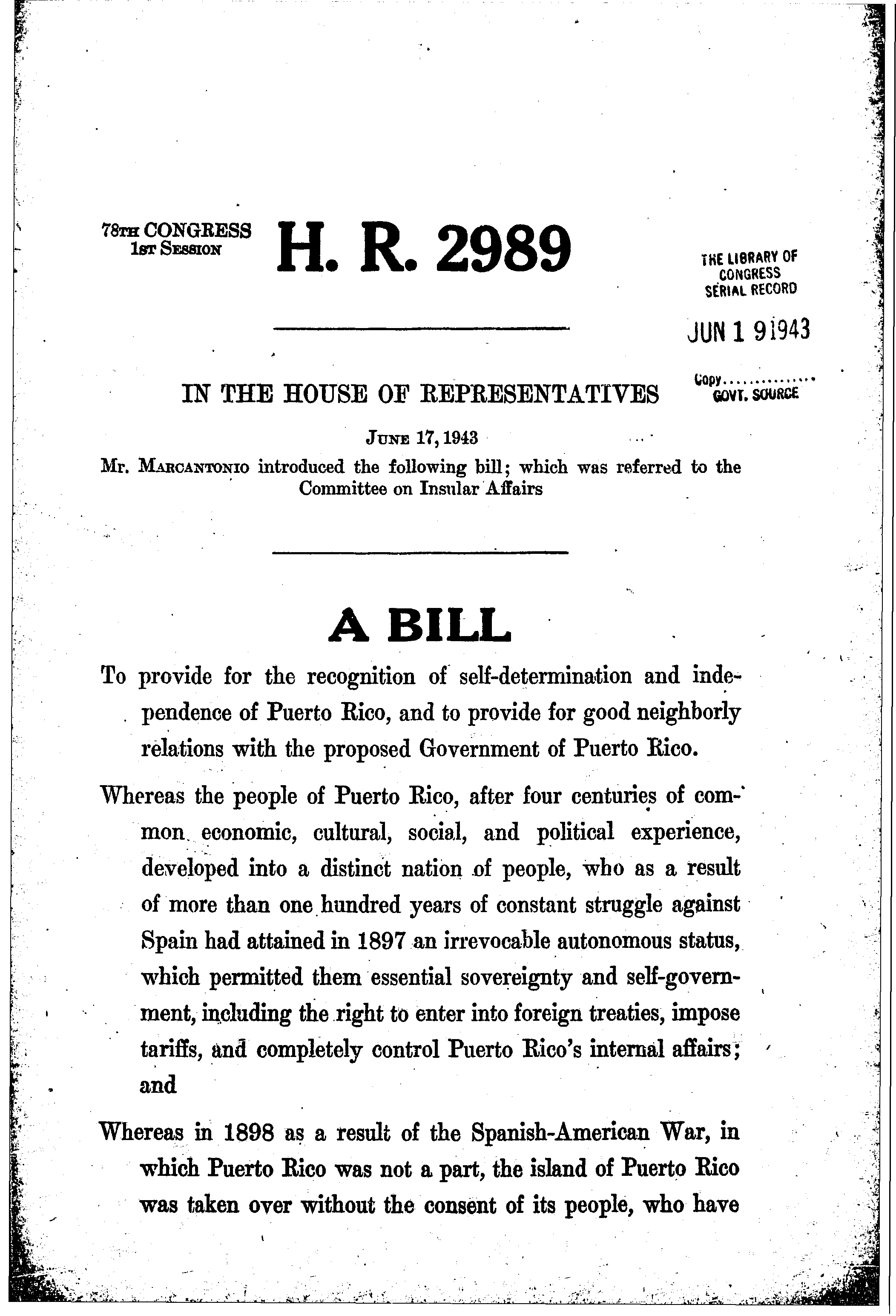 78th Congress - H.R.2989