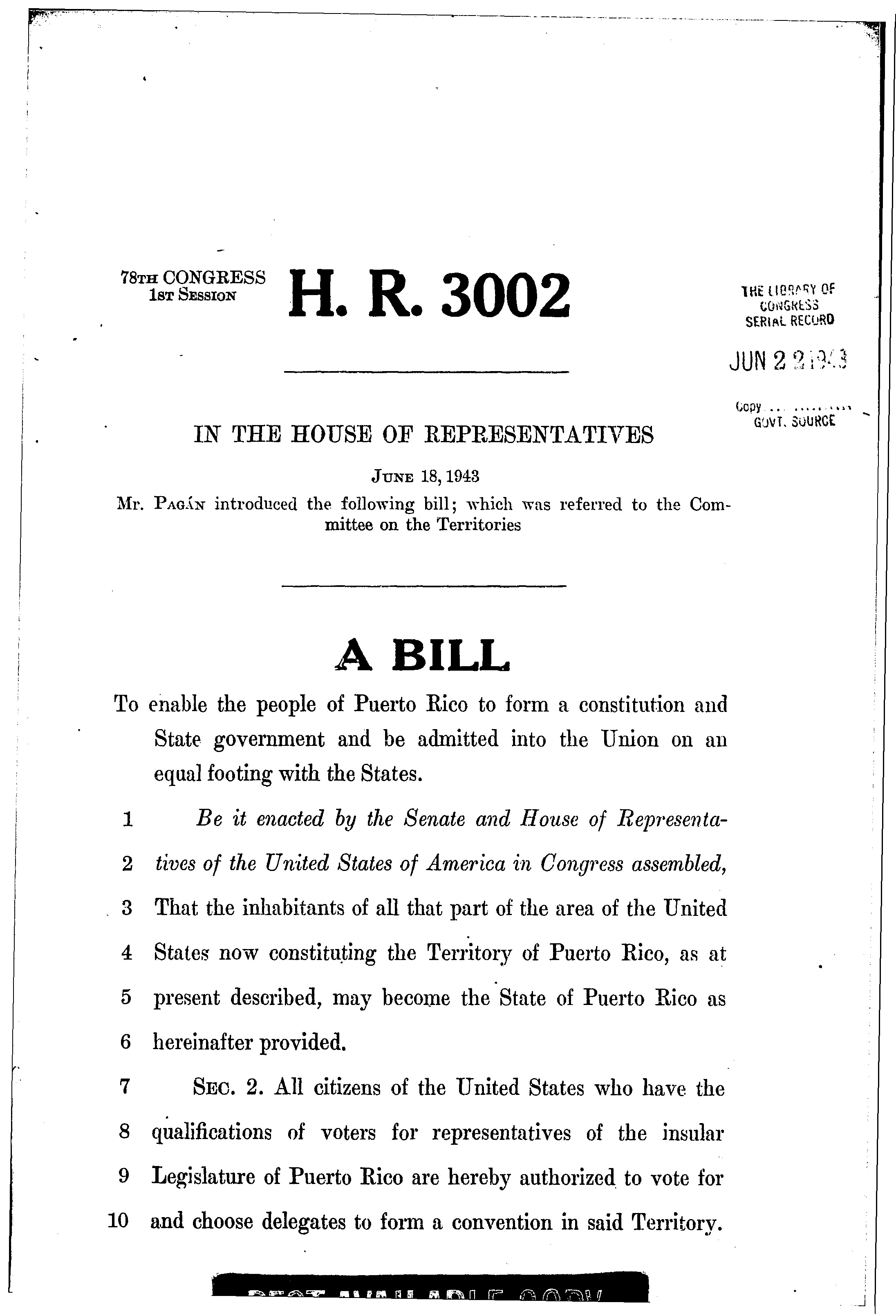 78th Congress - H.R.3002