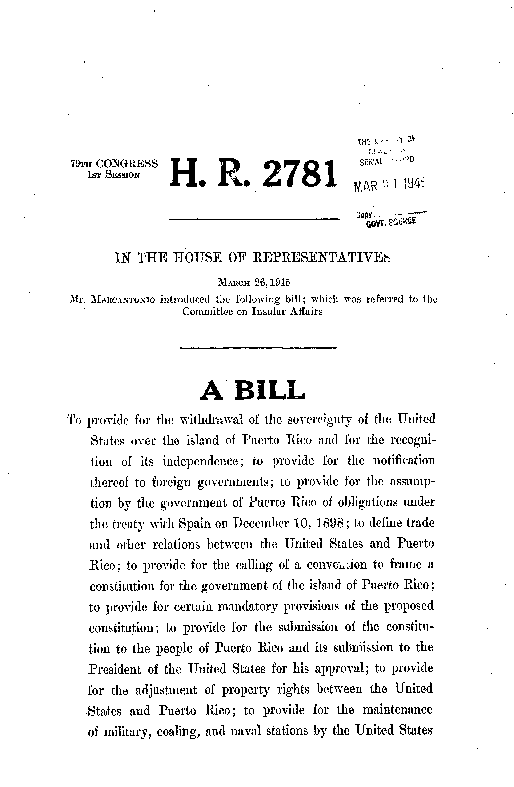 79th Congress - H.R.2781