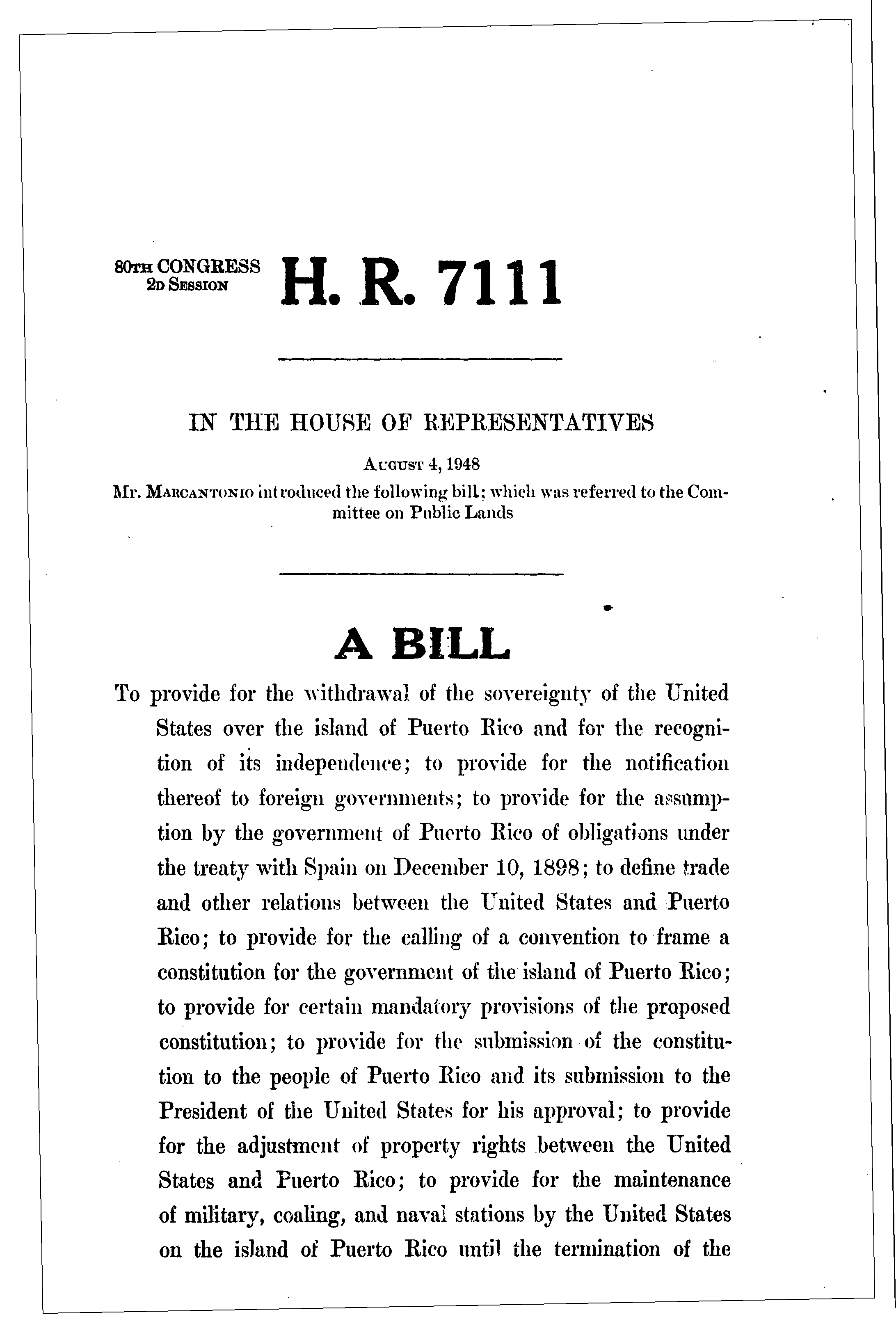 80th Congress - H.R.7111