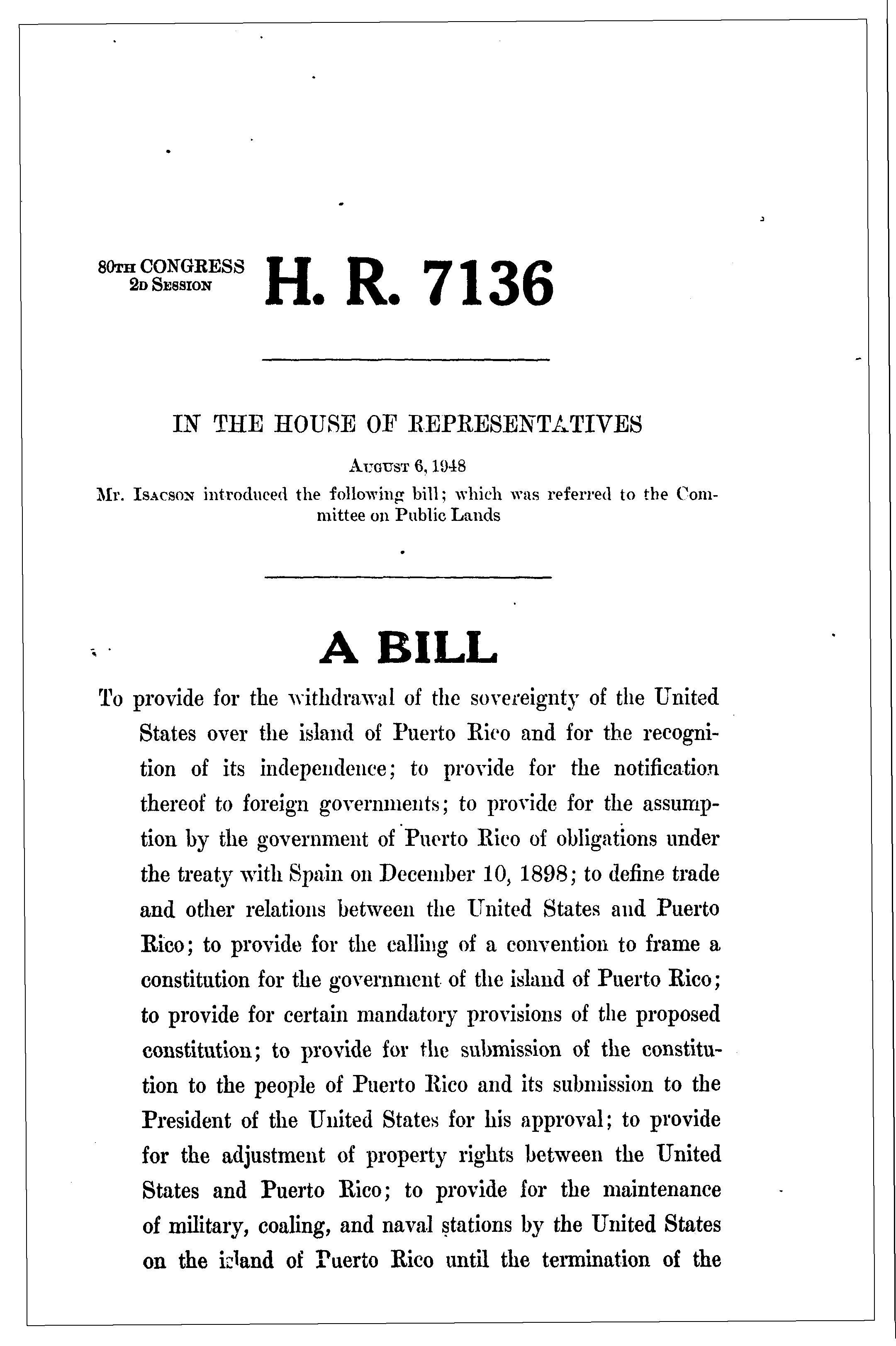 80th Congress - H.R.7136