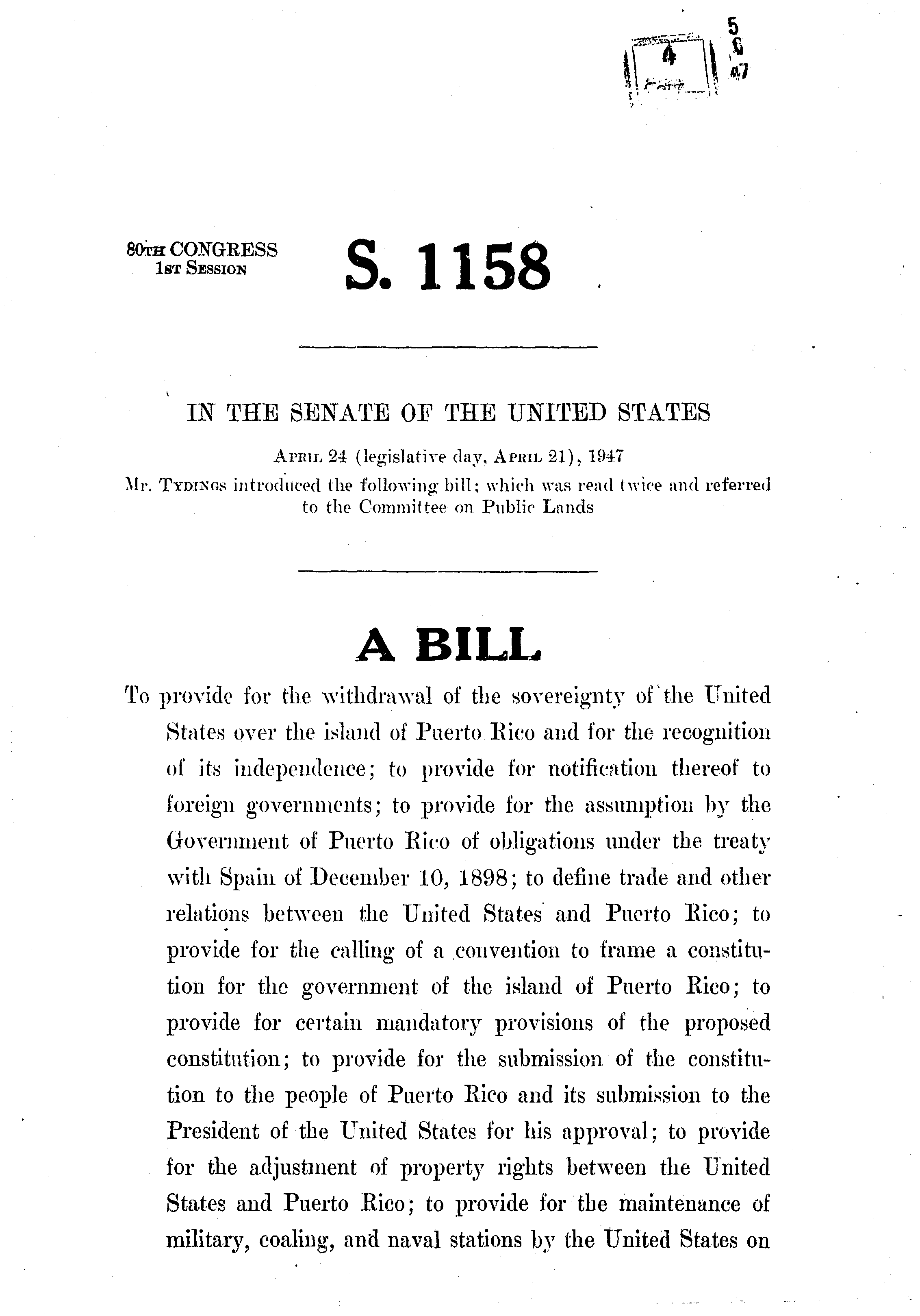 80th Congress - S.1158