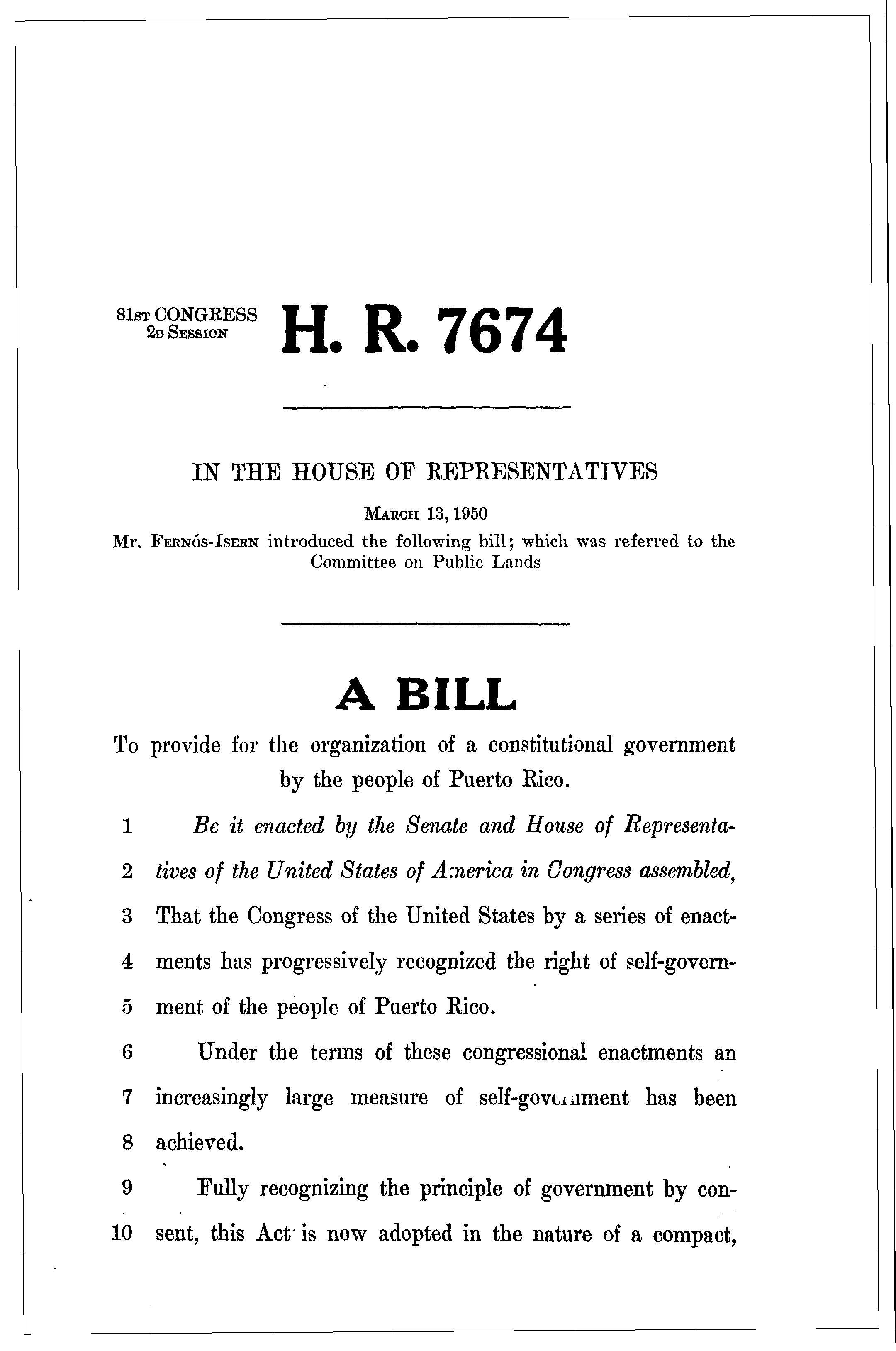 81st Congress - H.R.7674