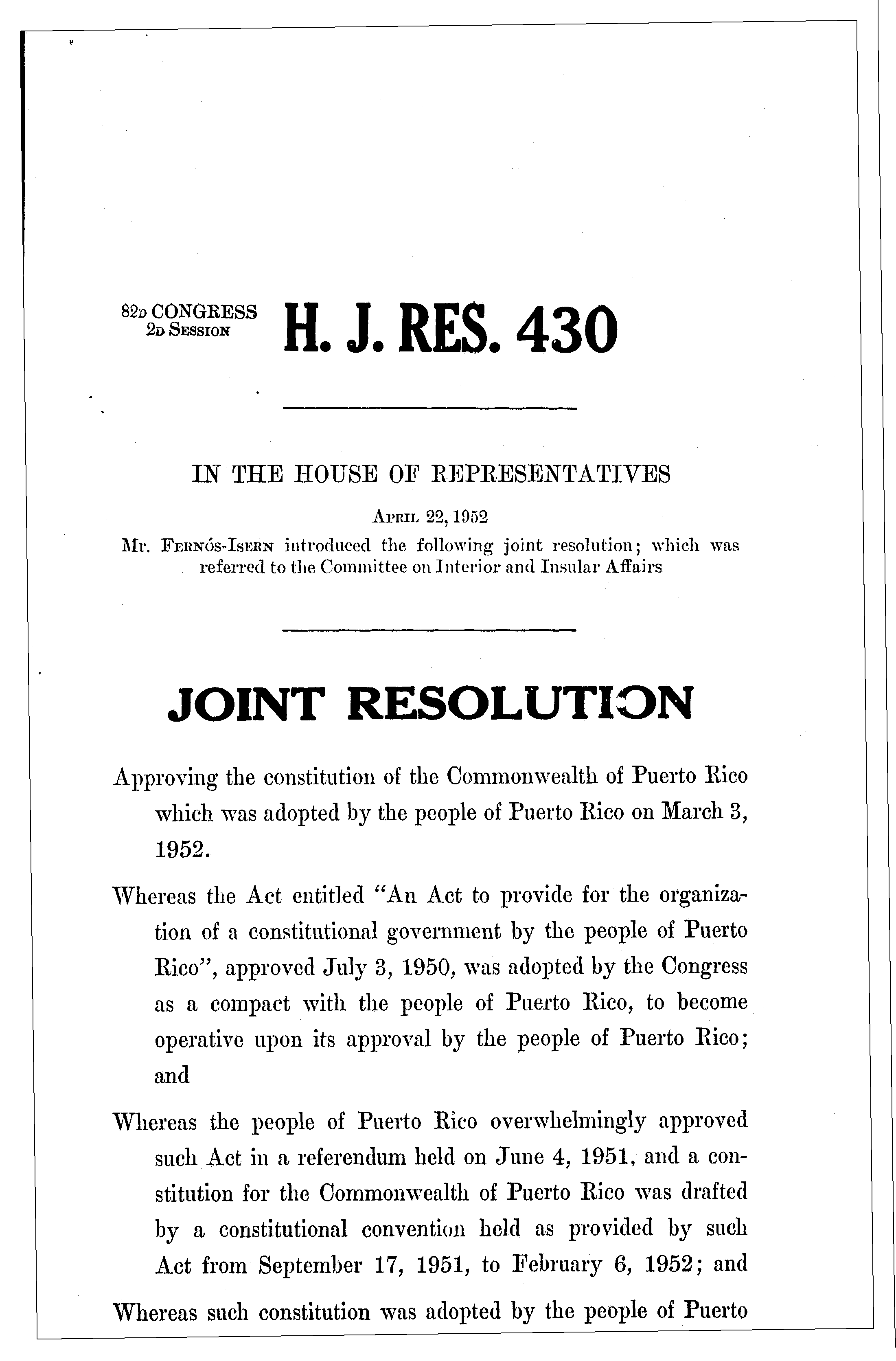 82nd Congress - H.J.Res.430