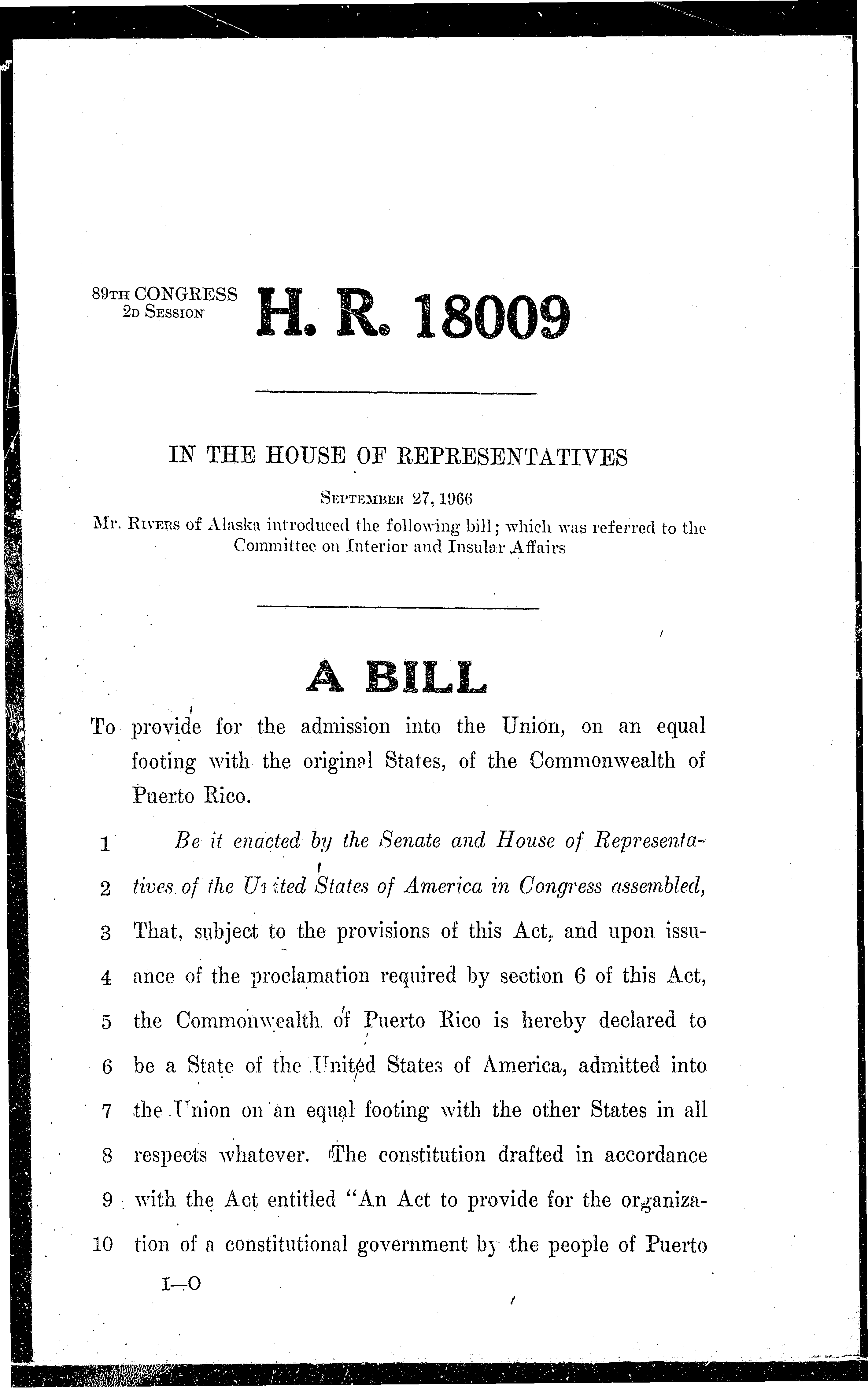 89th Congress - H.R.18009