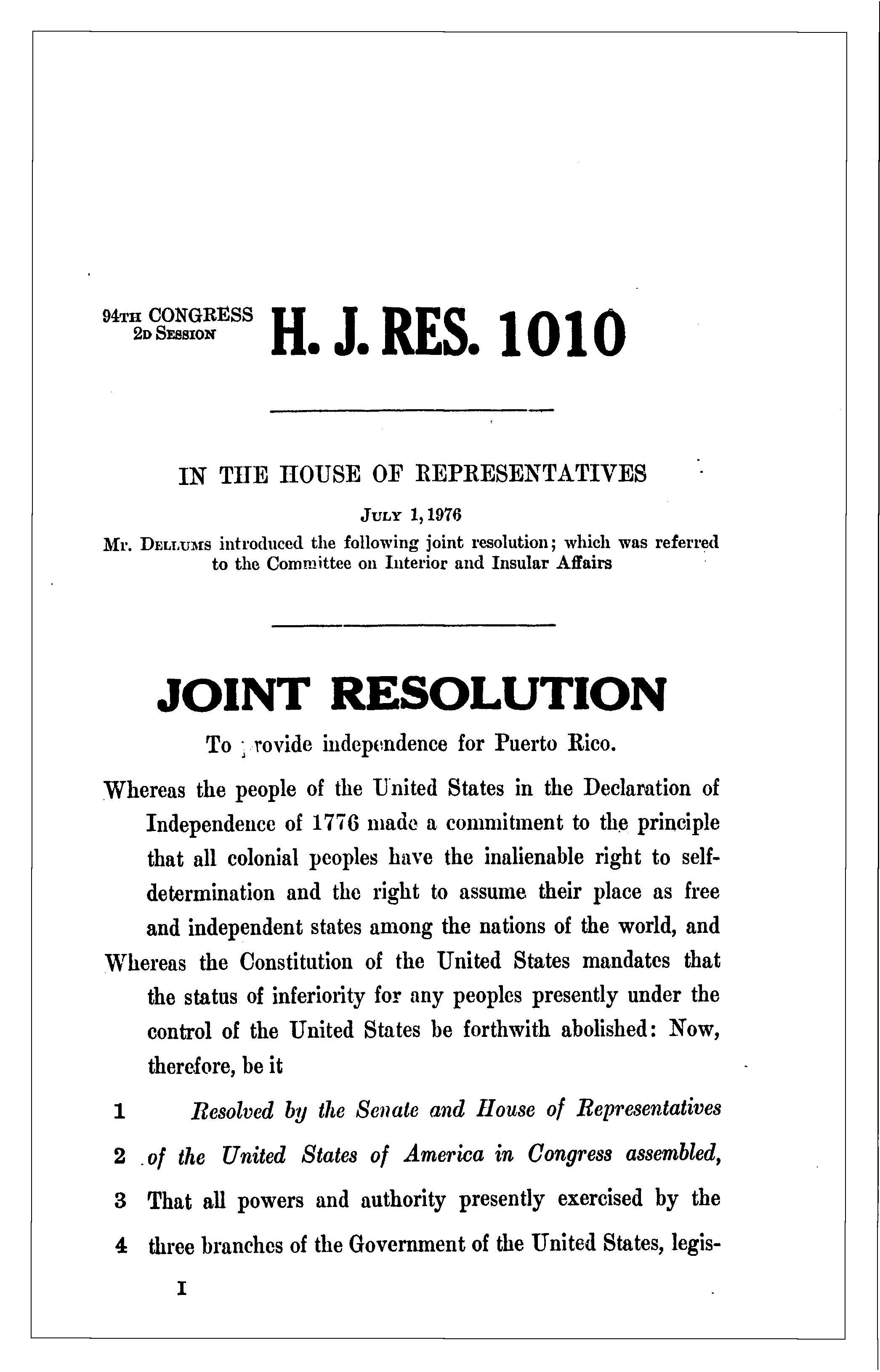 94th Congress - H.J.Res.1010