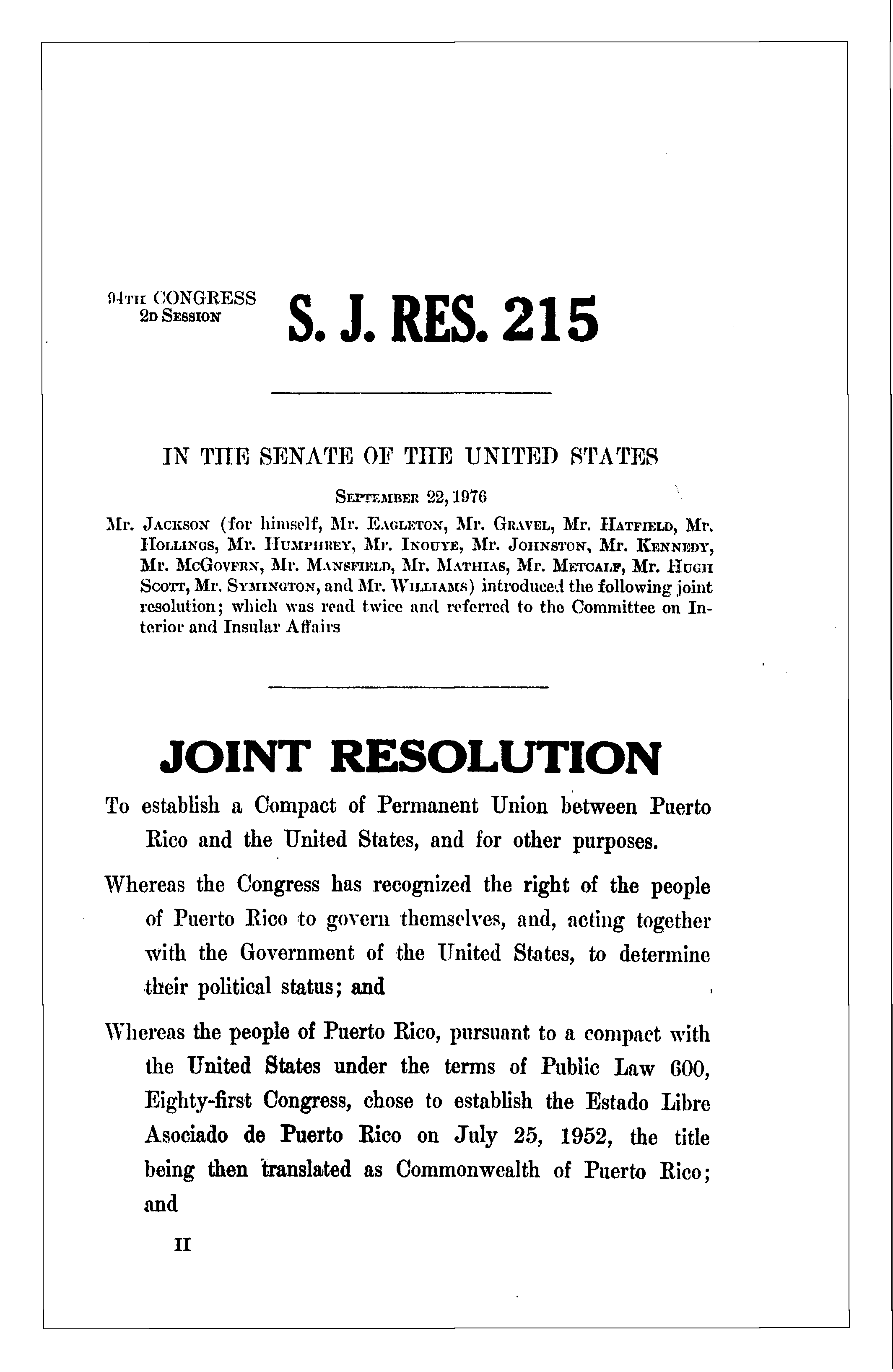 94th Congress - S.J.Res.215