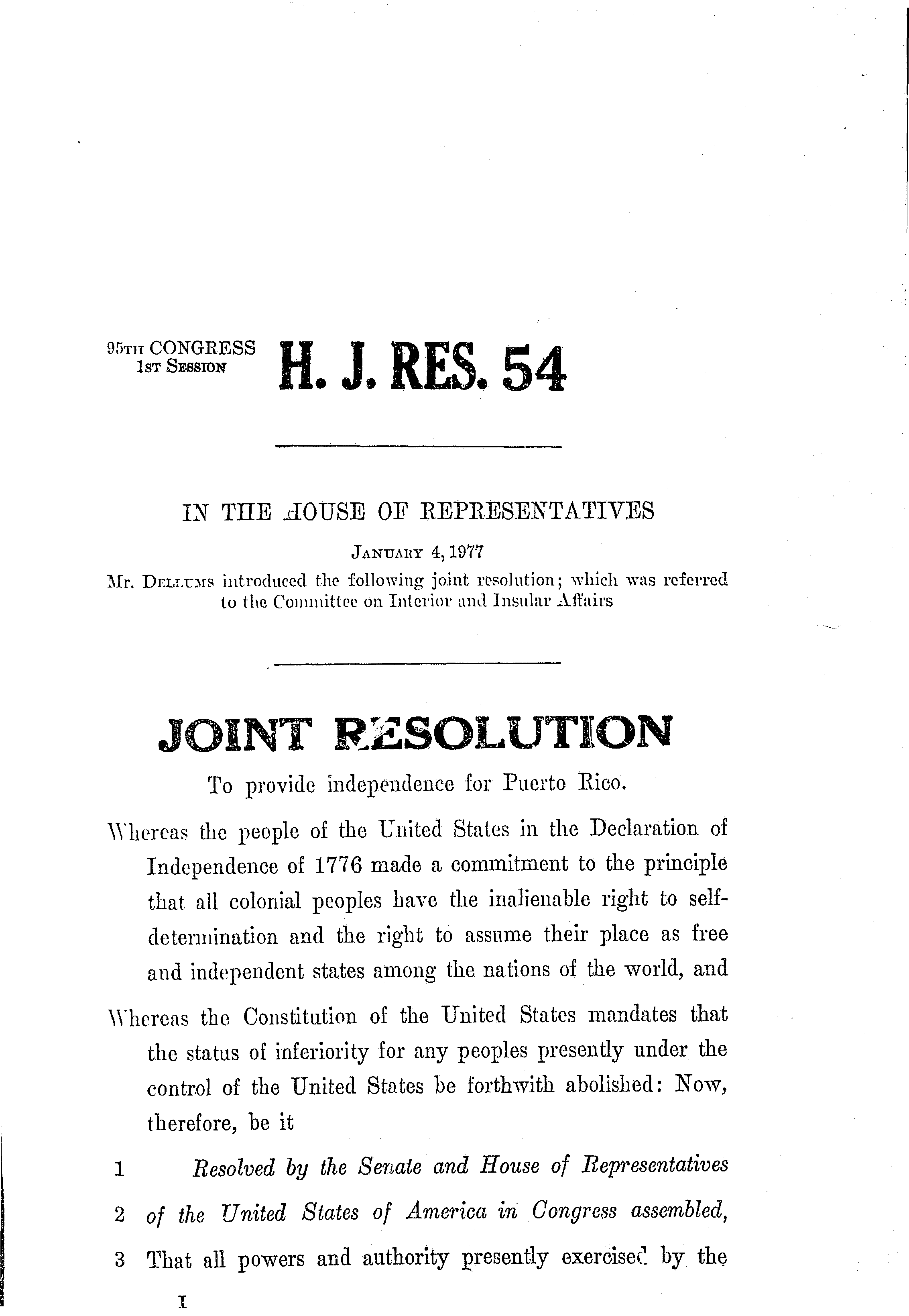 95th Congress - H.J.Res.54