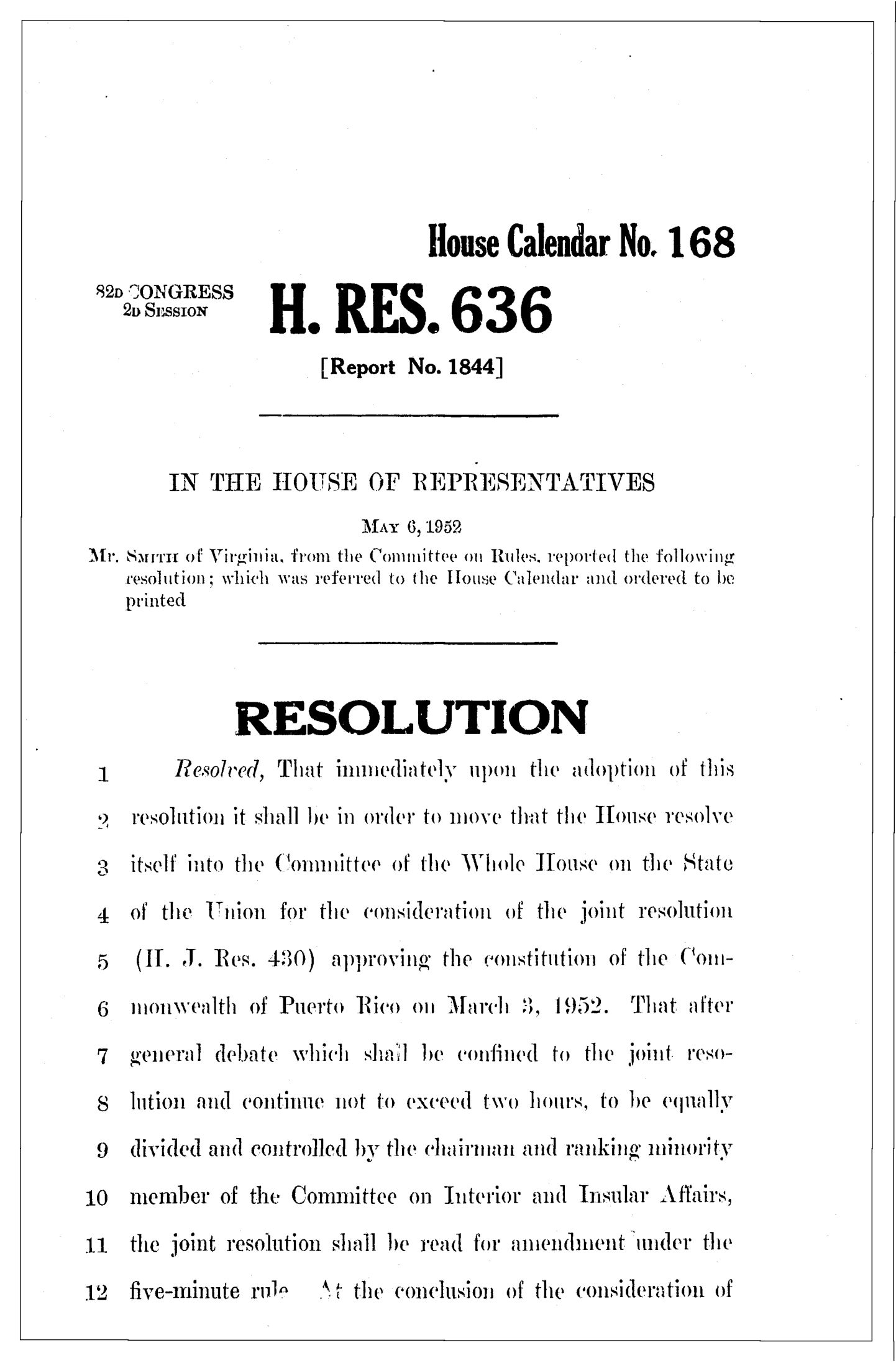 image of first page of H.Res 636 Bill